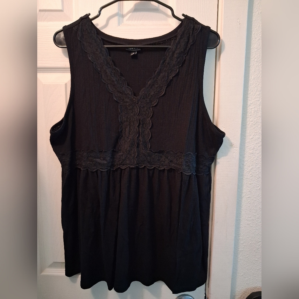 torrid Black Lace-Trim V-Neck Sleeveless Tunic